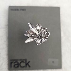 NWT Nordstrom Rack Art Deco Crystal Cocktail Ring Clear Rhodium Size 8